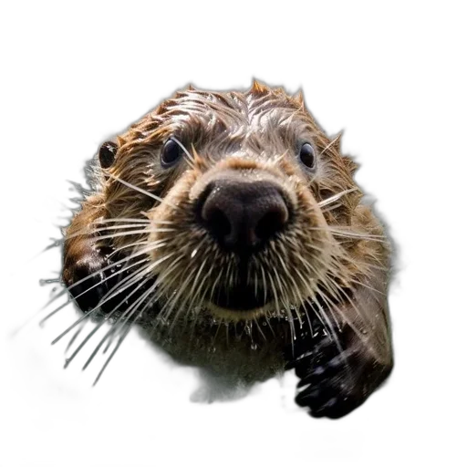 animal, creature, hair, face, photorealistic, underwater, close-up, otter transparent PNG cut-out
