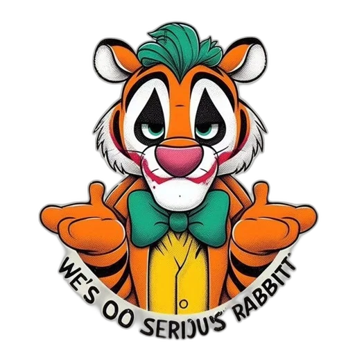 cartoon, anthropomorphic, tiger, clown, outfit, accessories, such, wig transparent PNG cut-out