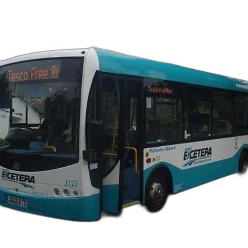 3d render, blue, white, bus, word, cetera, parked, street transparent PNG cut-out