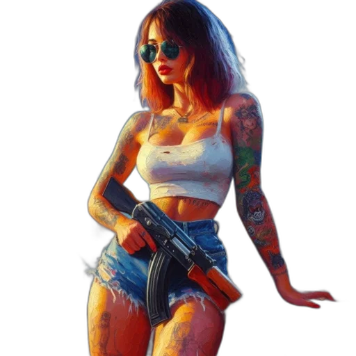 weapon, concept art, pixel art, cyberpunk, photorealistic, neon lights, blue, woman transparent PNG cut-out