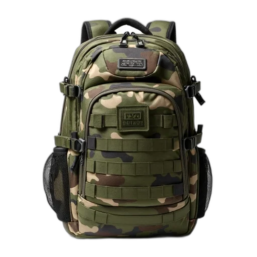 jacket, 3d render, camouflage, backpack, large, front, pocket, multiple transparent PNG cut-out