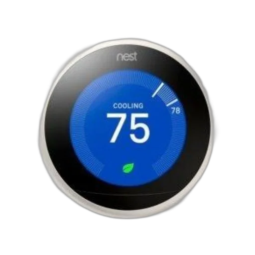 robot, nest, thermostat, displaying, cooling, green, leaf, icon transparent PNG cut-out