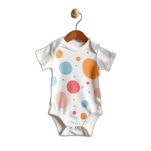 white, onesie, colorful, abstract, patterns, hanging, wooden, hanger transparent PNG cut-out