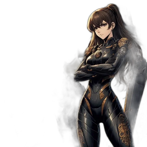 weapon, jacket, robot, concept art, fantasy art, anime, comic book art, dark transparent PNG cut-out