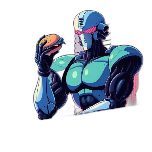 robot, mask, face, weapon, vaporwave, concept art, pixel art, watercolor transparent PNG cut-out