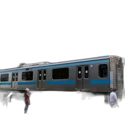 3d render, photorealistic, concept art, train, parked, street, people, walking transparent PNG cut-out