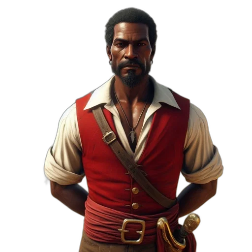 jacket, staff, weapon, face, concept art, 3d render, fantasy art, pixel art transparent PNG cut-out