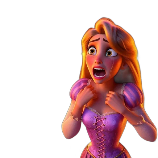 dress, 3d render, concept art, cartoon, comic book art, rapunzel, trapped, underground transparent PNG cut-out