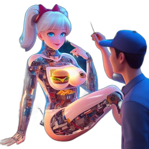 robot, food, dress, weapon, concept art, anime, 3d render, cyberpunk transparent PNG cut-out