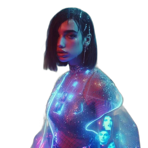 dress, robot, jacket, jewelry, cyberpunk, concept art, vaporwave, fantasy art transparent PNG cut-out