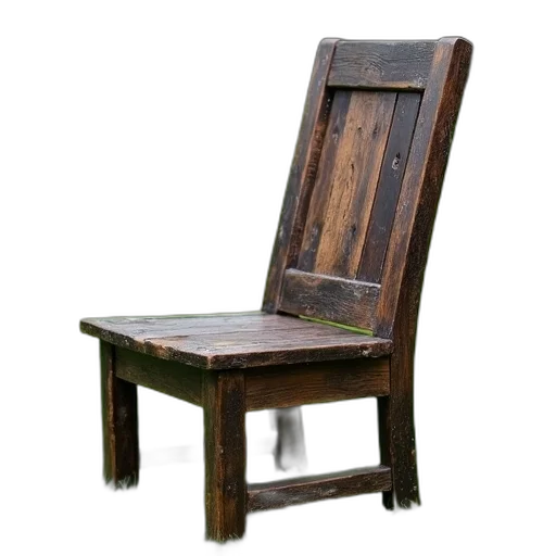 furniture, dress, 3d render, photorealistic, rustic, wooden, chair, dark transparent PNG cut-out