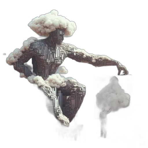 robot, creature, weapon, jacket, concept art, fantasy art, pixel art, 3d render transparent PNG cut-out