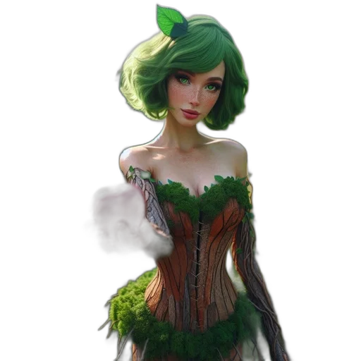 dress, fantasy art, concept art, 3d render, photorealistic, green, fantasy-themed, character transparent PNG cut-out