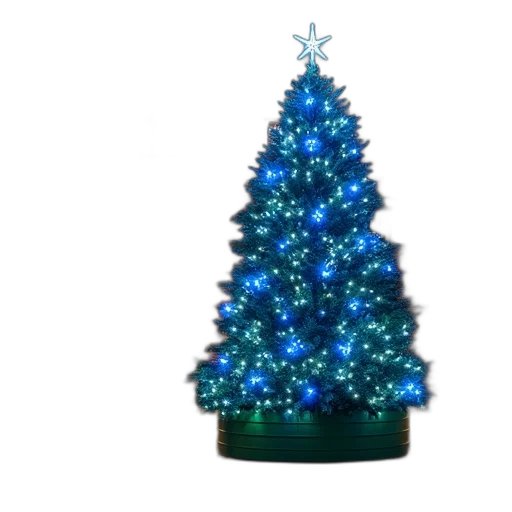 tree, 3d render, photorealistic, blue, large, decorated, christmas, stands transparent PNG cut-out