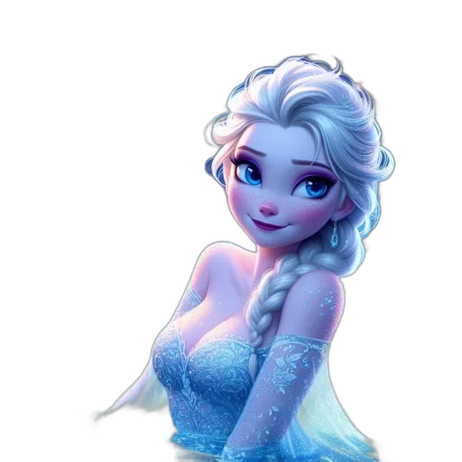dress, concept art, 3d render, fantasy art, cartoon, snow, blue, female transparent PNG cut-out