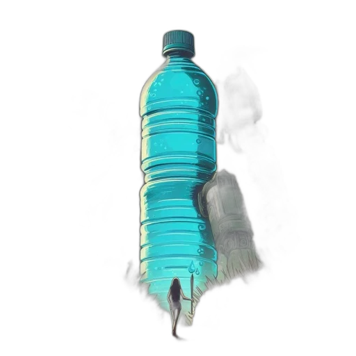 bottle, weapon, hair, staff, 3d render, concept art, vaporwave, photorealistic transparent PNG cut-out