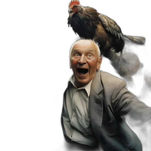 animal, creature, photorealistic, concept art, elderly, man, rooster, his transparent PNG cut-out