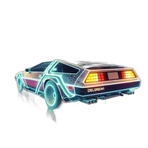 car, robot, concept art, vaporwave, 3d render, cyberpunk, neon lights, glowing transparent PNG cut-out