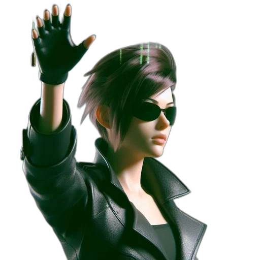 jacket, weapon, staff, concept art, 3d render, cyberpunk, photorealistic, illustrated transparent PNG cut-out
