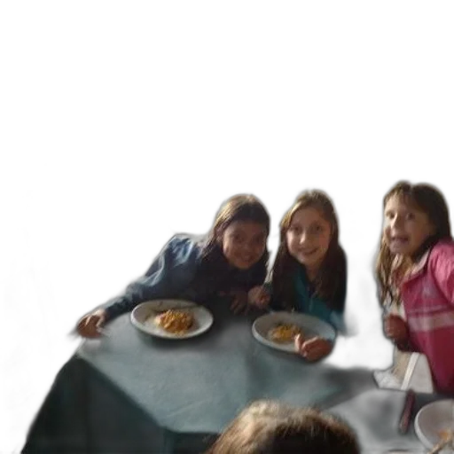 food, 3d render, photorealistic, underwater, group, children, sit, table transparent PNG cut-out