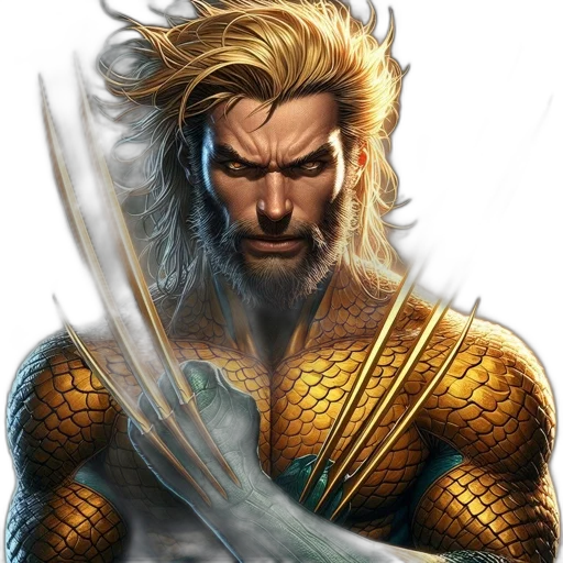 sword, comic book art, fantasy art, concept art, photorealistic, golden, bearded, man transparent PNG cut-out