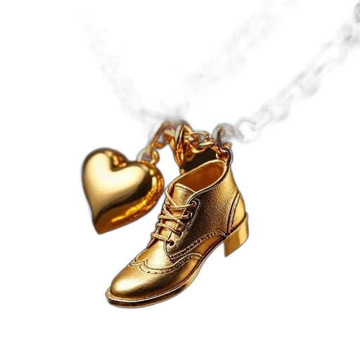 shoes, jewelry, concept art, photorealistic, 3d render, golden, close-up, necklace transparent PNG cut-out