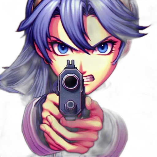 weapon, face, robot, staff, anime, vaporwave, pixel art, 3d render transparent PNG cut-out