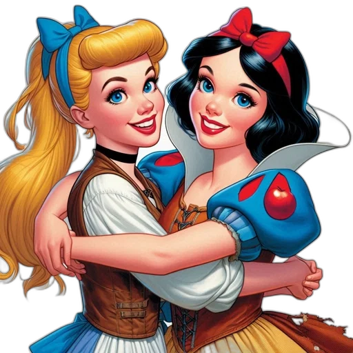 comic book art, cartoon, concept art, fantasy art, two, female, characters, one transparent PNG cut-out