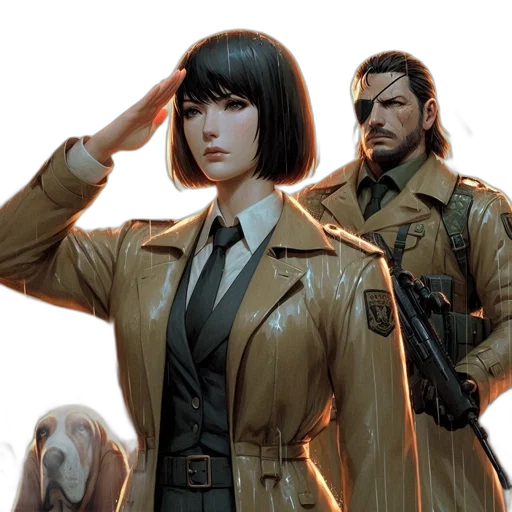 jacket, comic book art, concept art, cyberpunk, earth tones, two, individuals, female transparent PNG cut-out