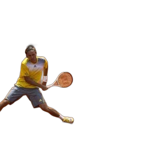 3d render, photorealistic, pixel art, tennis, player, yellow, white, shirt transparent PNG cut-out