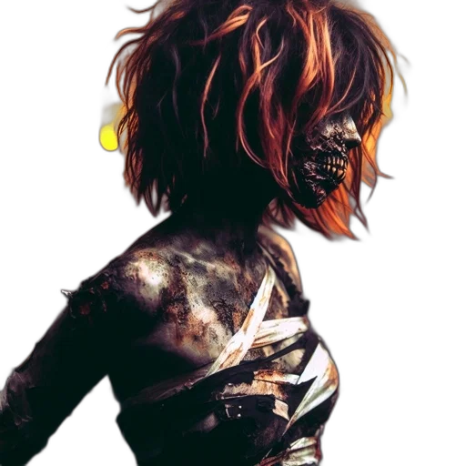 jacket, hair, mask, creature, cyberpunk, concept art, photorealistic, 3d render transparent PNG cut-out
