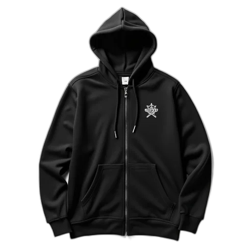 jacket, 3d render, monochrome, black, hoodie, zipper, small, logo transparent PNG cut-out