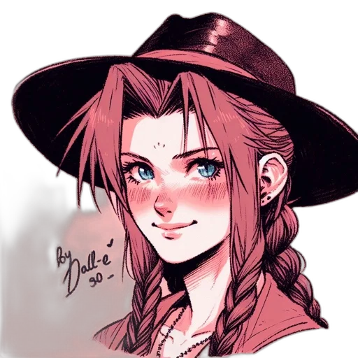 hat, anime, cartoon, fantasy art, watercolor, red, illustrated, portrait transparent PNG cut-out