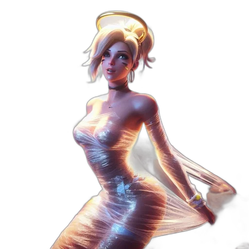 dress, robot, concept art, comic book art, fantasy art, 3d render, neon lights, outer space transparent PNG cut-out