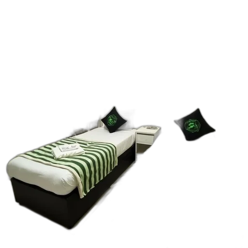 furniture, 3d render, night, green, small, tidy, hotel, room transparent PNG cut-out