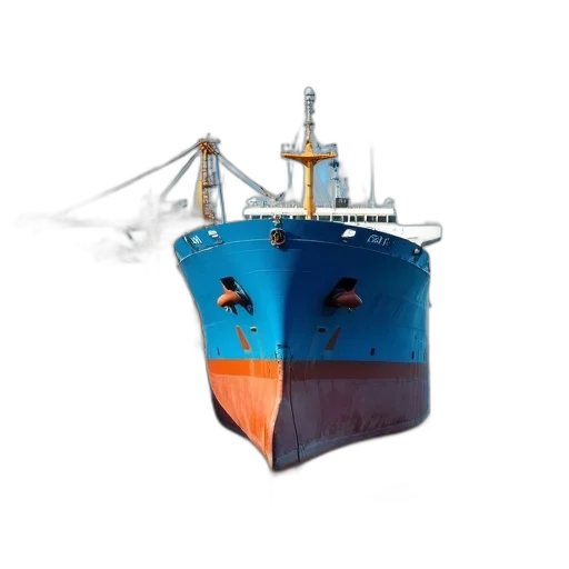 photorealistic, 3d render, concept art, large, blue, brown, cargo, ship transparent PNG cut-out