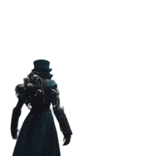 robot, hat, staff, dress, concept art, 3d render, cyberpunk, pixel art transparent PNG cut-out