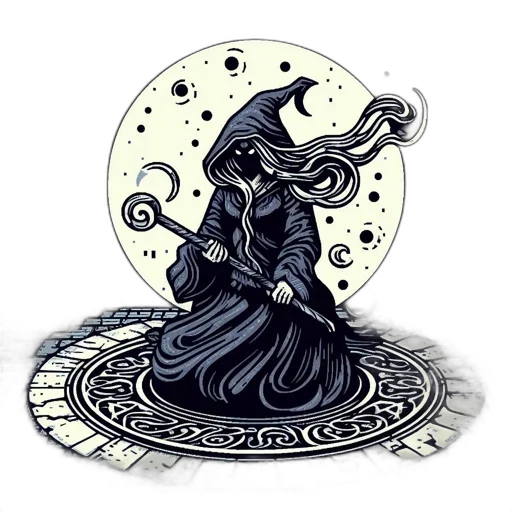 dress, staff, mask, creature, fantasy art, concept art, pixel art, comic book art transparent PNG cut-out