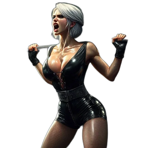 concept art, comic book art, cyberpunk, 3d render, woman, shimmering, silver, hair transparent PNG cut-out