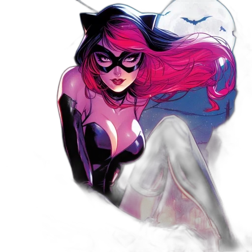 comic book art, concept art, fantasy art, cartoon, neon lights, catwoman-inspired, female, superhero transparent PNG cut-out