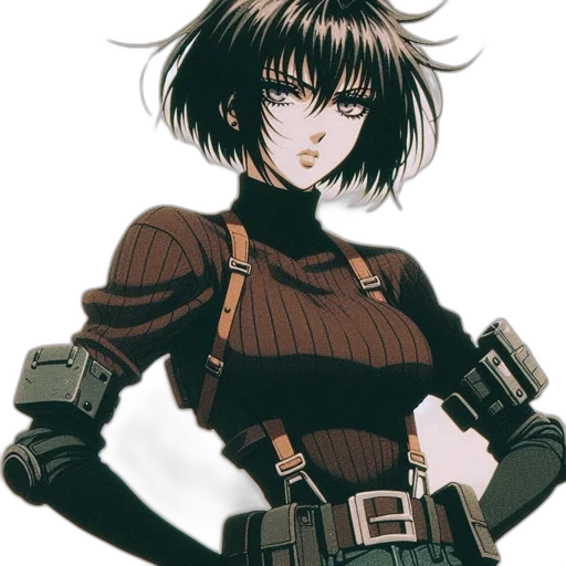 jacket, weapon, robot, staff, concept art, cyberpunk, anime, comic book art transparent PNG cut-out