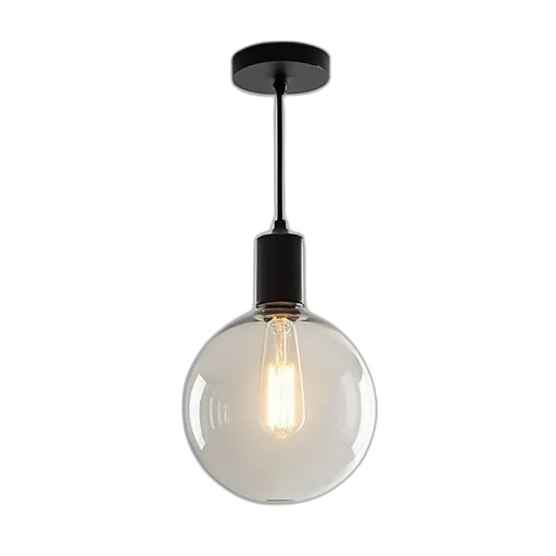 3d render, modern, glass, pendant, light, clear, shade, black transparent PNG cut-out