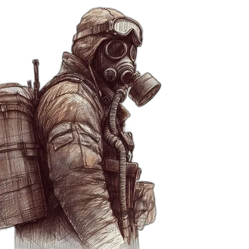jacket, mask, weapon, face, concept art, watercolor, comic book art, pencil sketch transparent PNG cut-out