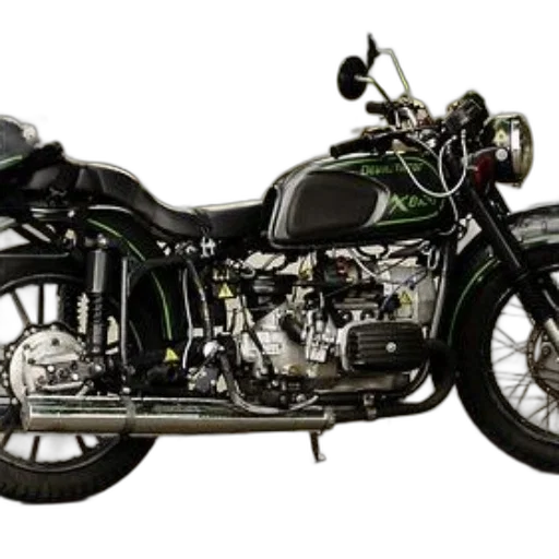 photorealistic, vintage, motorcycle, green, accents, sidecar, parked, paved transparent PNG cut-out