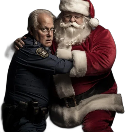 police, officer, surprise, santa, claus, stern, hug, stand transparent PNG cut-out