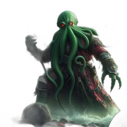 creature, concept art, fantasy art, 3d render, comic book art, green, enormous, octopus-like transparent PNG cut-out