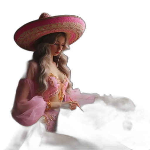 dress, hat, staff, jewelry, photorealistic, fantasy art, 3d render, concept art transparent PNG cut-out