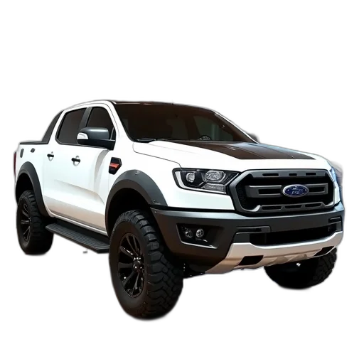 car, 3d render, photorealistic, white, pickup, truck, parked, showroom transparent PNG cut-out
