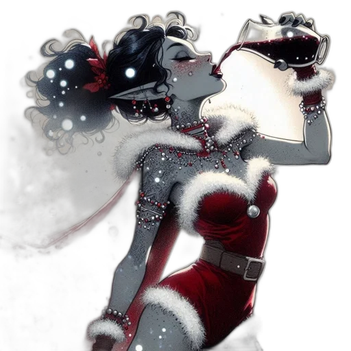 concept art, comic book art, fantasy art, 3d render, snow, red, elf-like, character transparent PNG cut-out