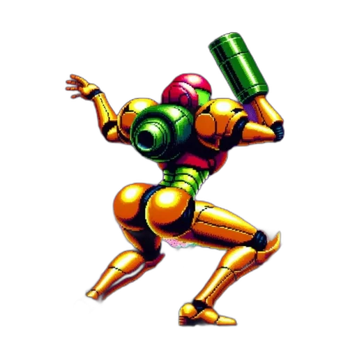 robot, weapon, pixel art, concept art, vaporwave, 3d render, pixel, art transparent PNG cut-out
